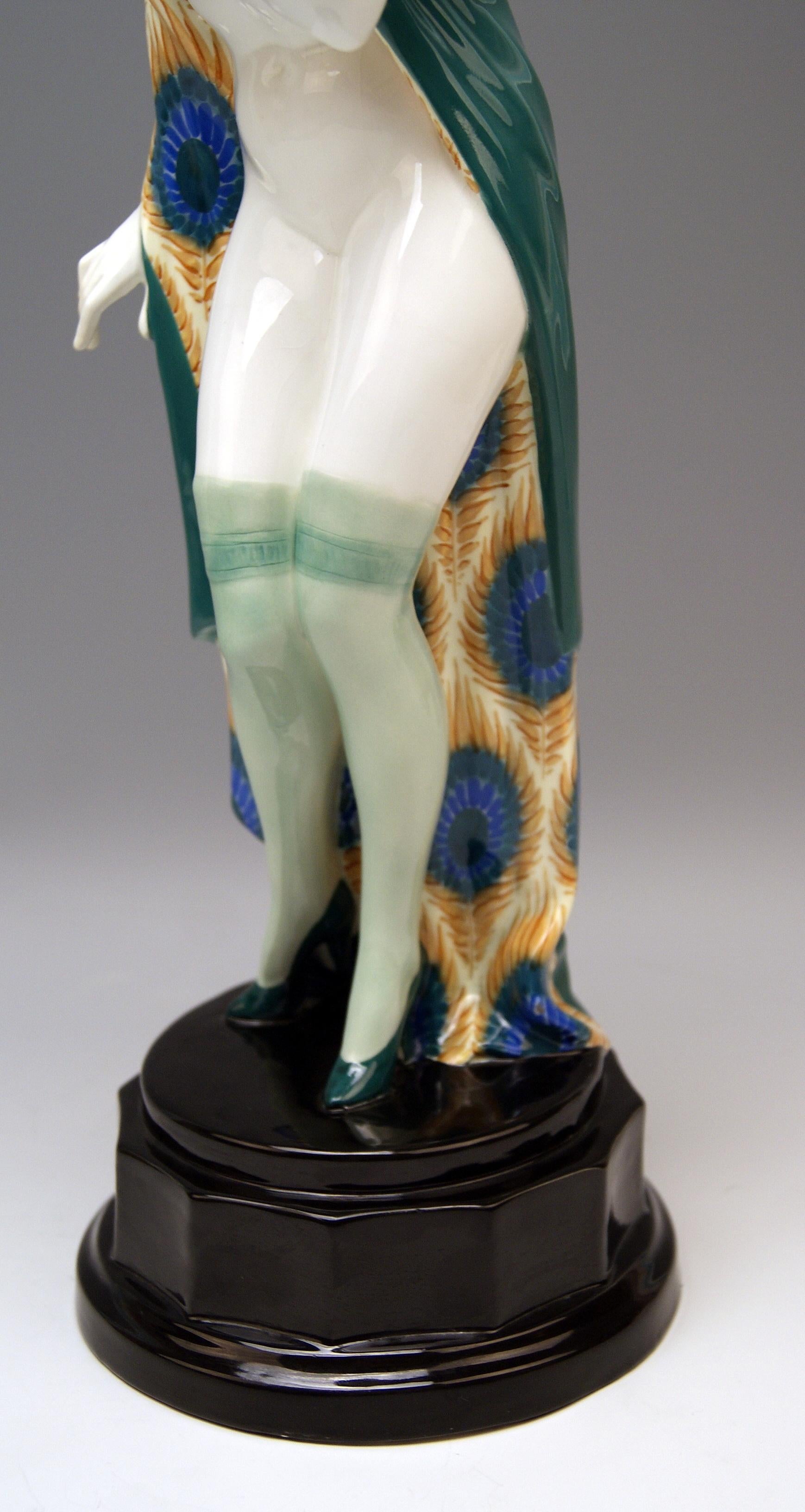 Ceramic Goldscheider Vienna Lady Nude with Feathered Cap by Wilhelm Thomasch