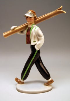 Goldscheider Vienna Lady Skier Model 8346 by Stephan Dakon, circa 1938