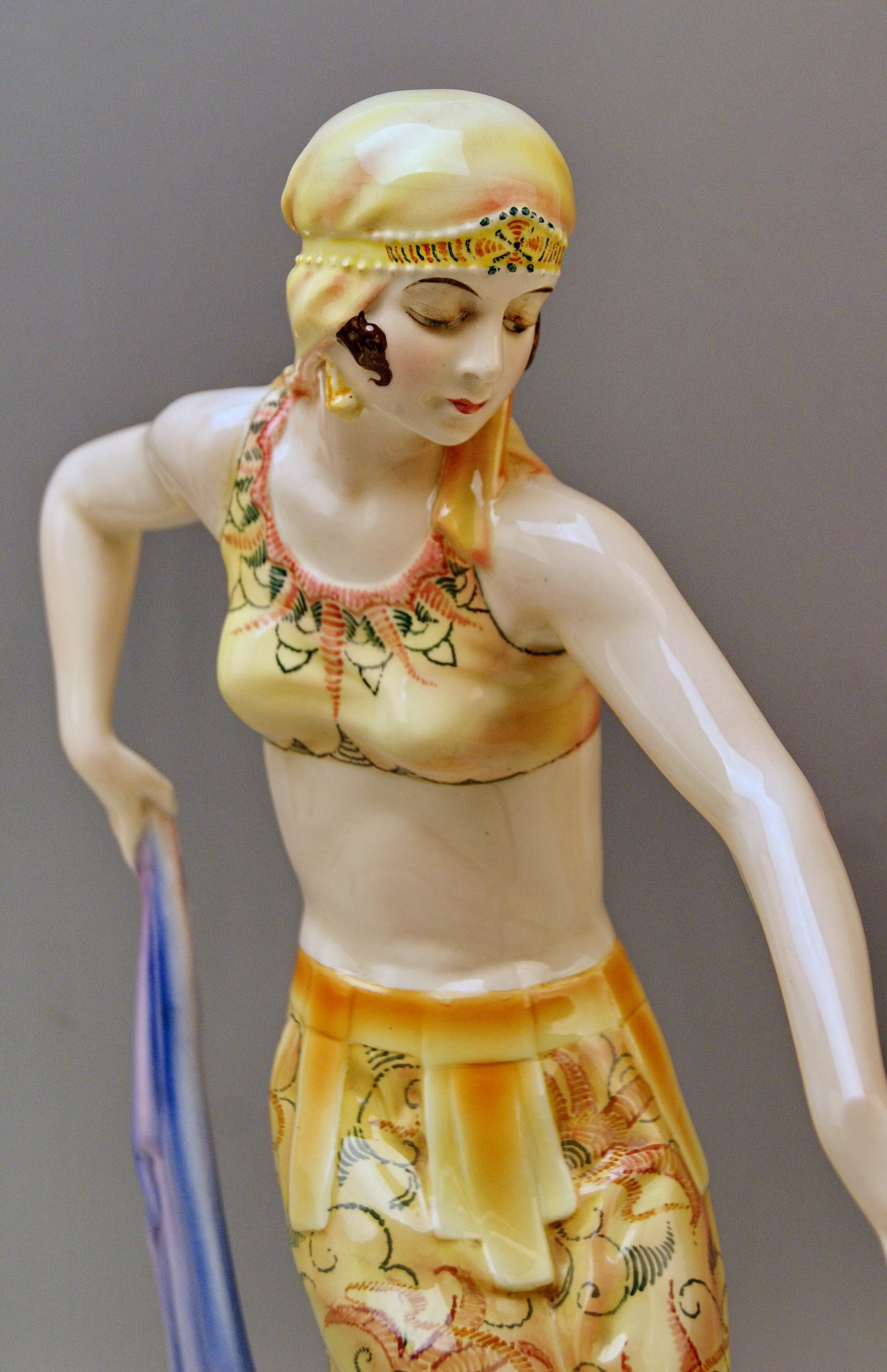 Painted Goldscheider Vienna Lady Tall Odalisque Model 5613 by Josef Lorenzl For Sale