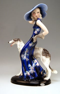 Goldscheider Vienna Lady with Russian Greyhound Dog Model 7367 Claire Weiss 1936