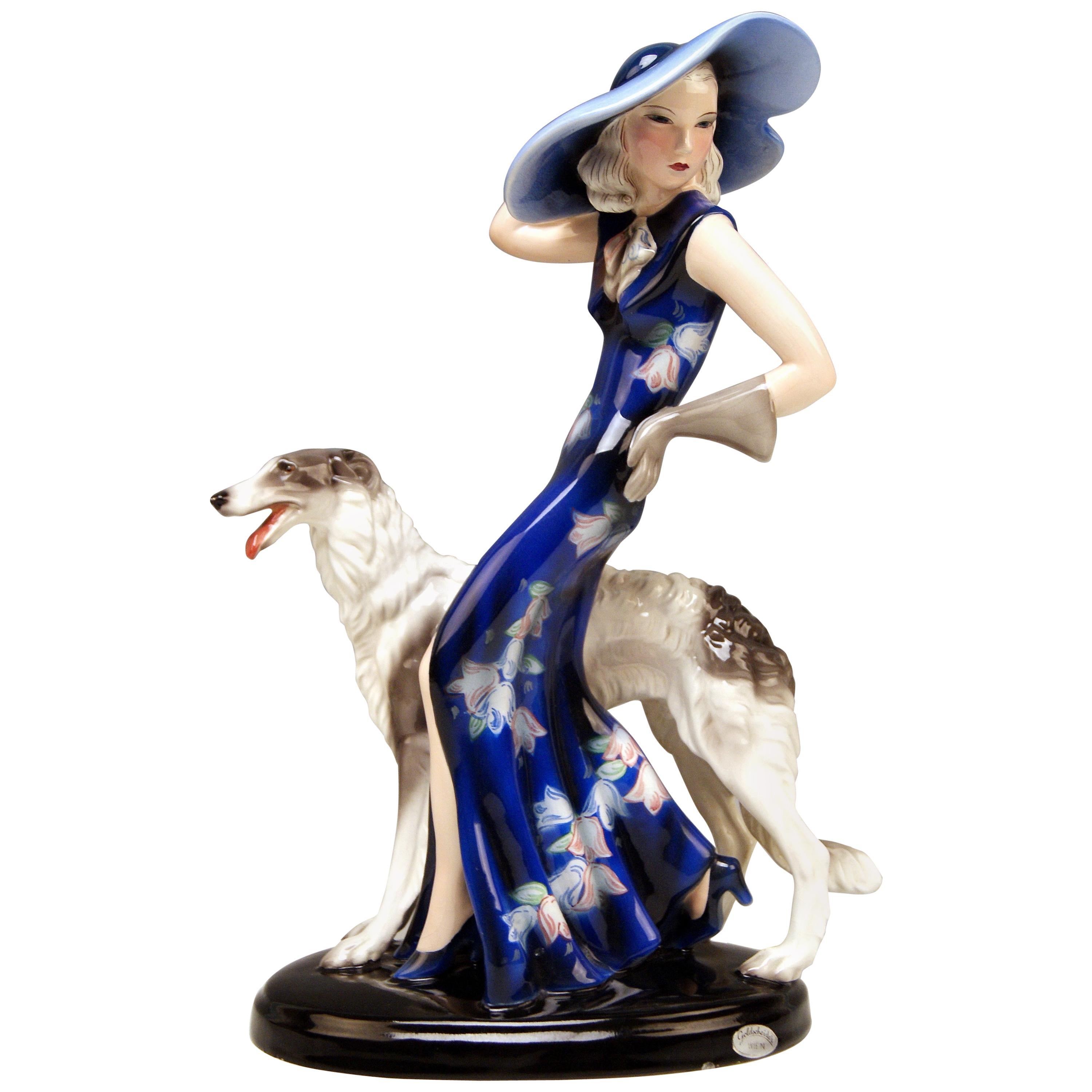 Goldscheider Vienna Lady with Russian Greyhound Dog Model 7367 Claire Weiss 1936