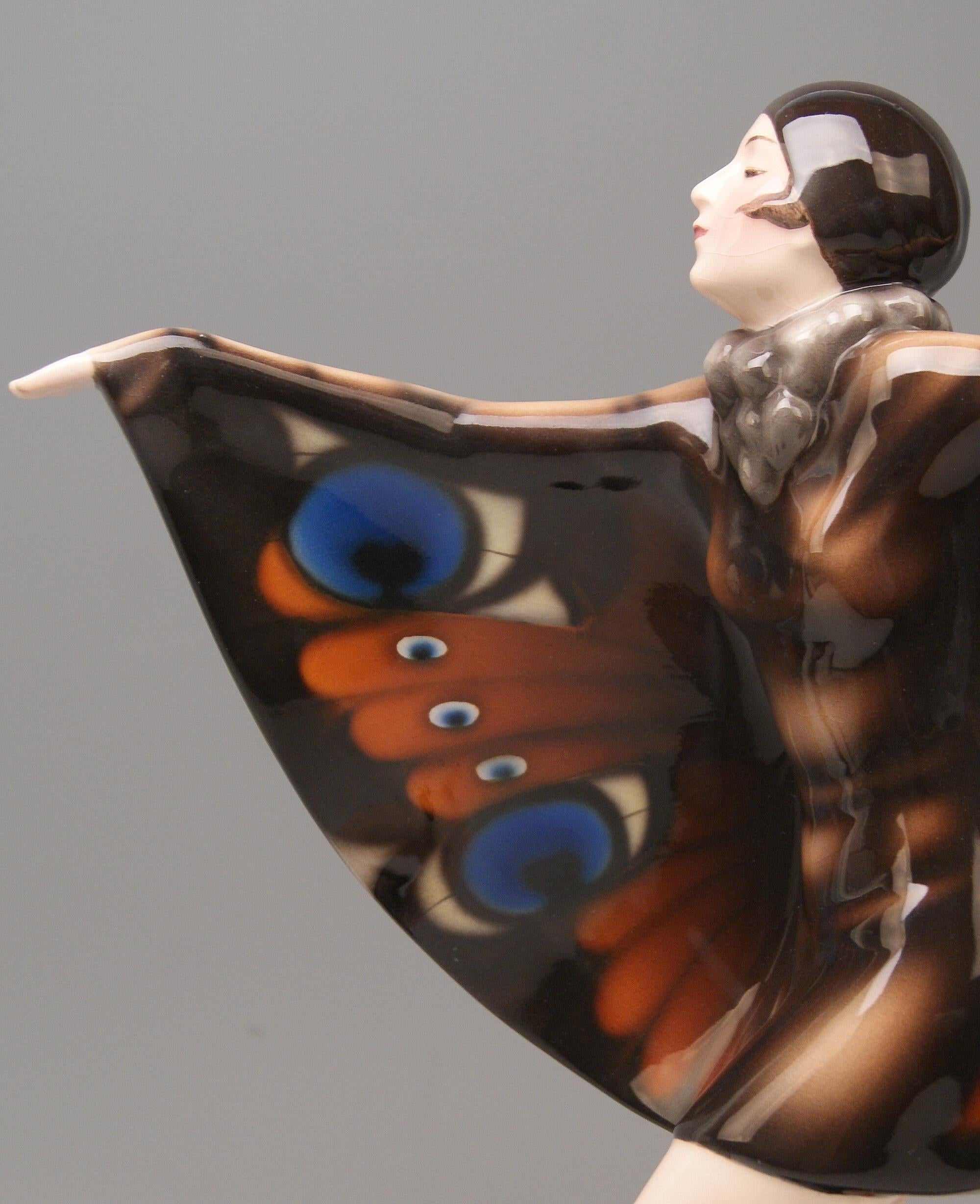 Austrian Goldscheider Vienna Lorenzl Dancing Butterfly Lady Captured Bird 5960, 1923-1930