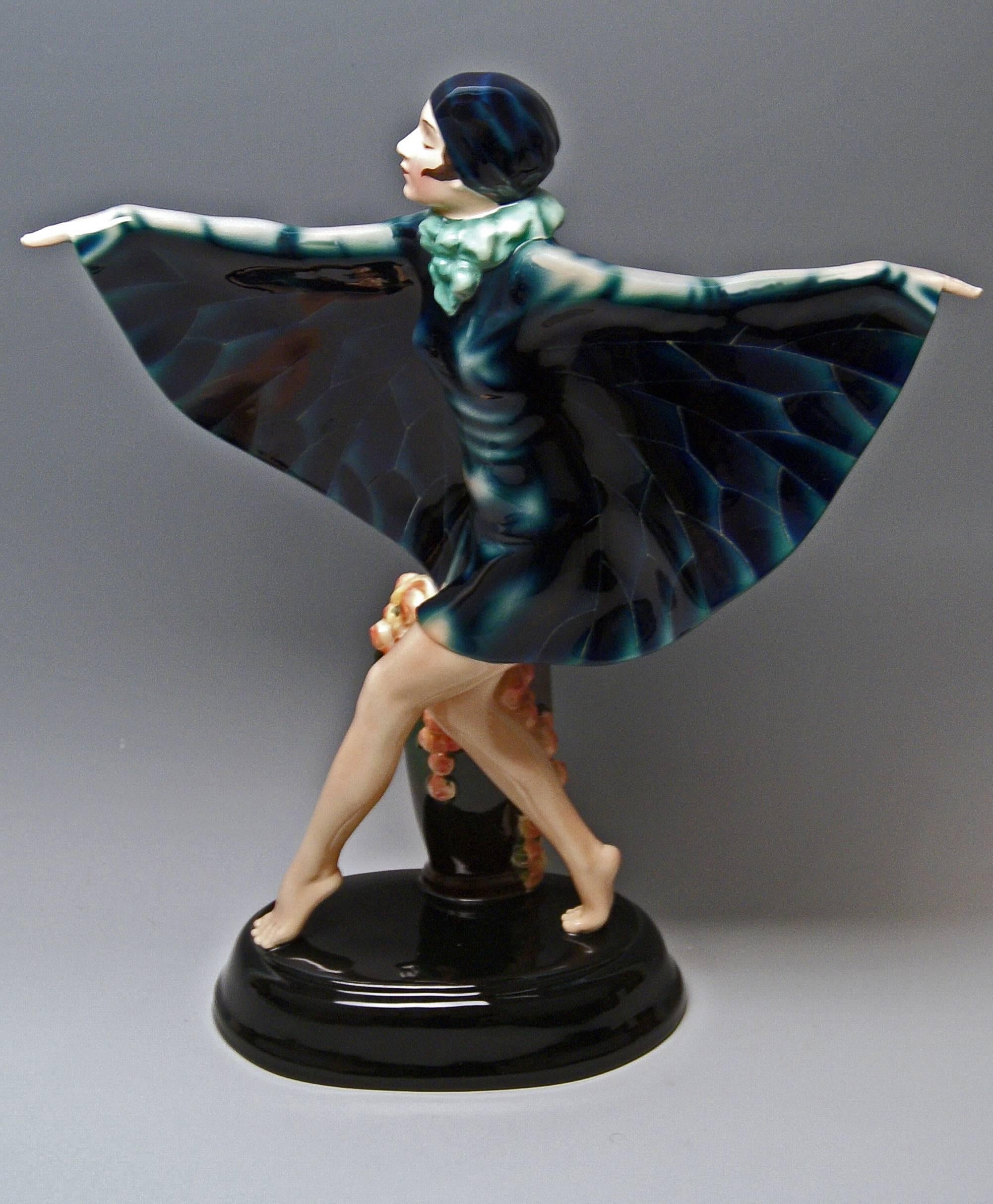 Painted Goldscheider Vienna Lorenzl Dancing Butterfly Lady Captured Bird Nr.5230, 1930