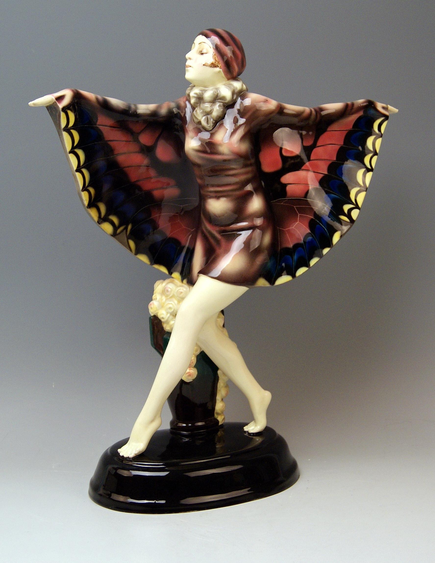 Goldscheider Vienna gorgeous dancingy lady figurine: The Captured Bird

Designed by Josef Lorenzl (1892-1950) / one of the most important designers having been active for Goldscheider manufactory in period of 1920-1940 / designed1922 (=quite