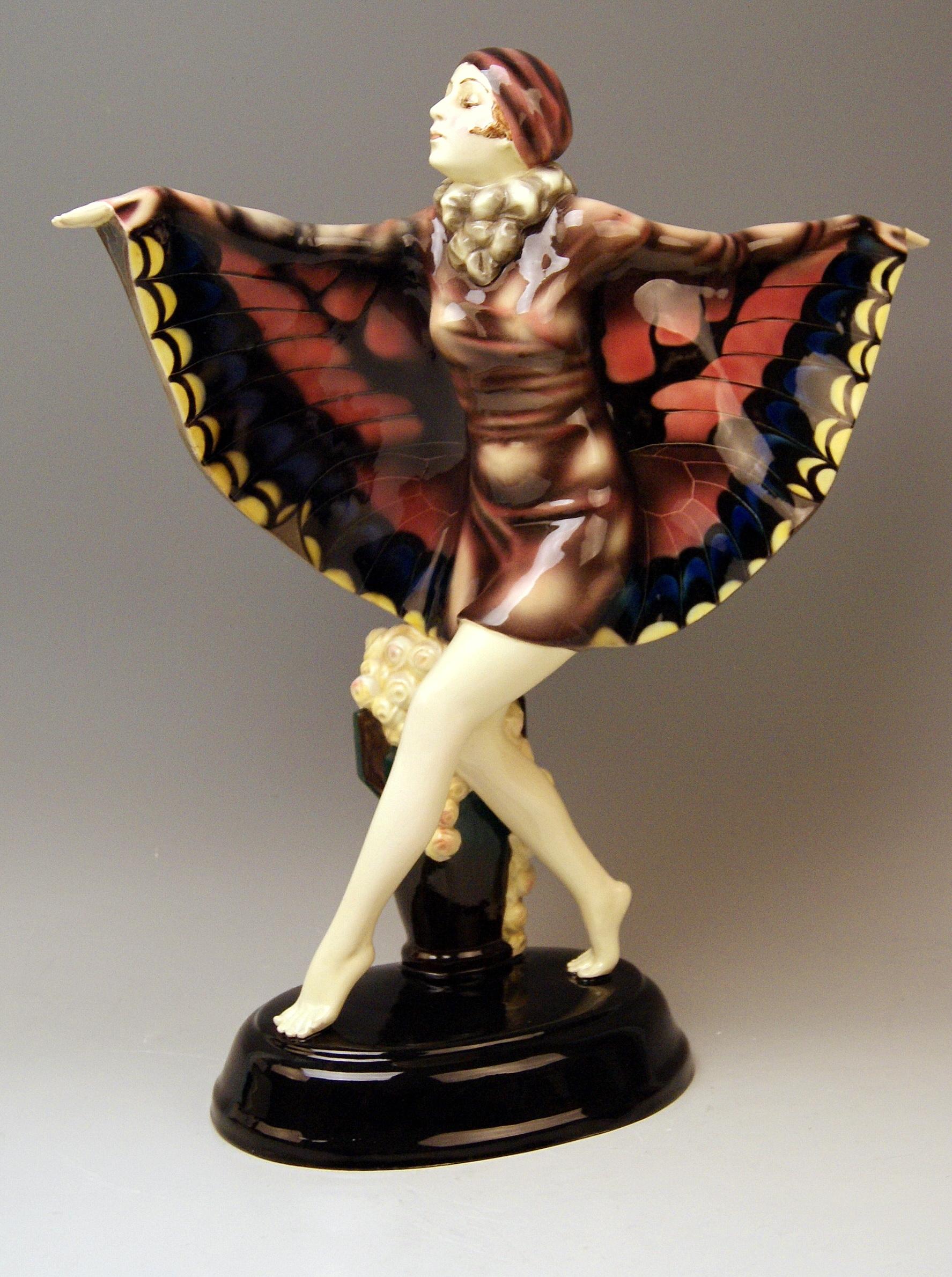 Art Deco Goldscheider Vienna Lorenzl Dancing Butterfly Lady Captured Bird Nr.5230