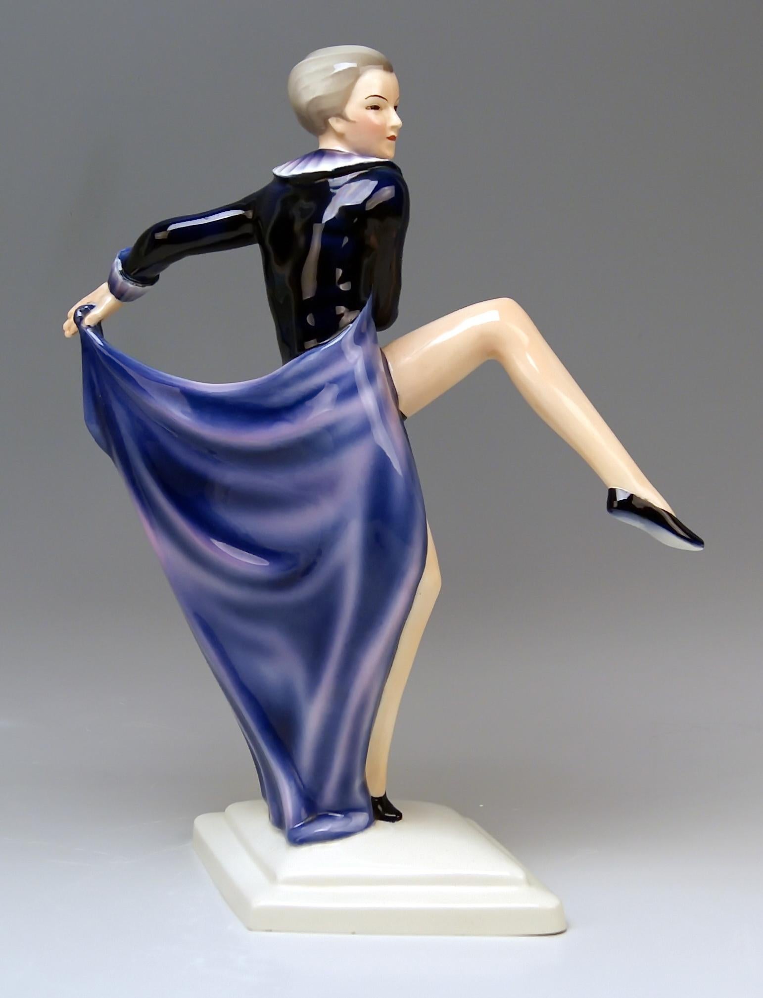 Goldscheider vienna very interesting as well as rare dancingy lady figurine.

Designed by Josef Lorenzl (1892 - 1950) / one of the most important designers having been active for Goldscheider manufactory in period of 1920 - 1940 / model 6003