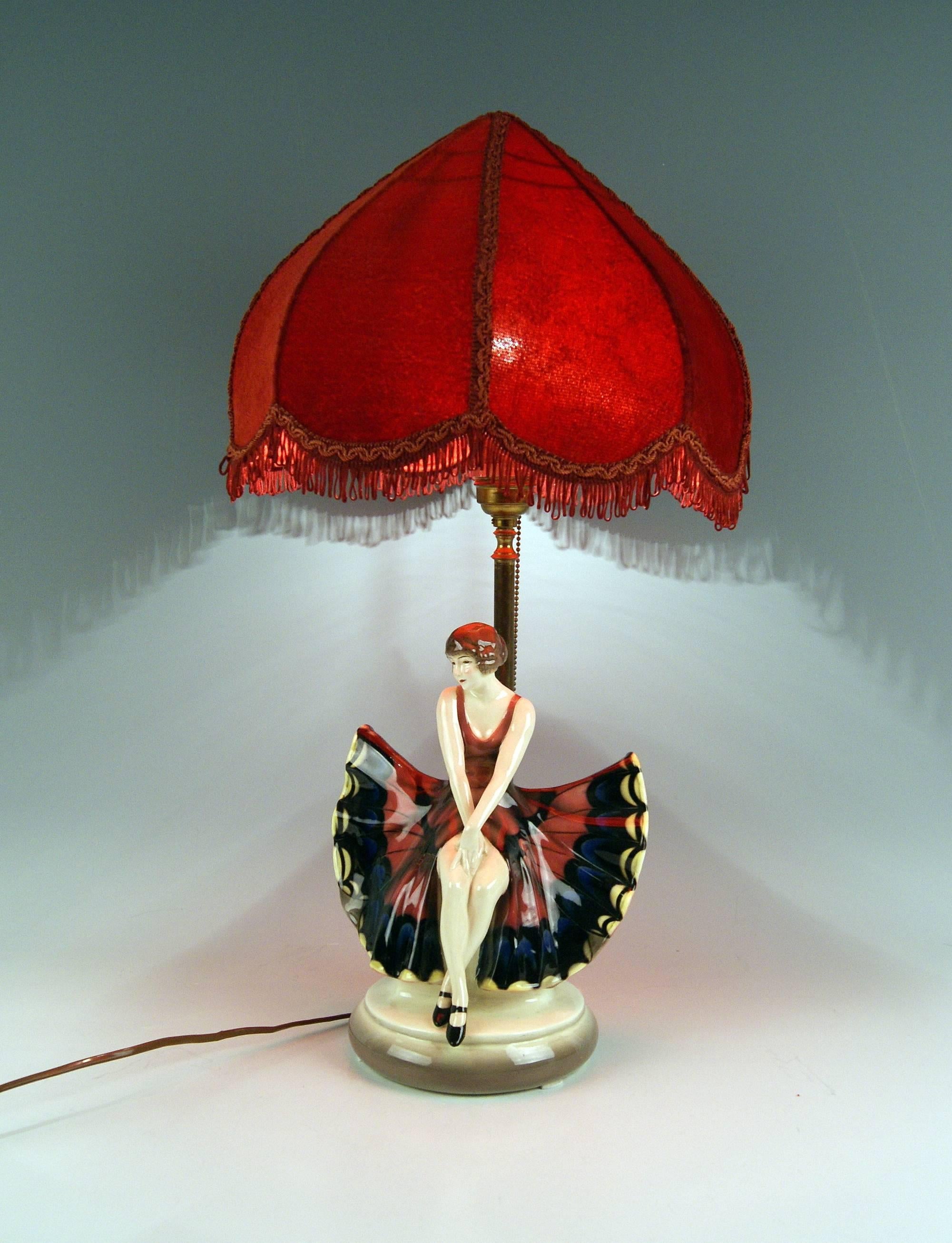 Art Deco Goldscheider Vienna Lorenzl Table Lamp with Butterfly Lady Figurine Model 5582