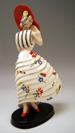 Goldscheider Vienna Posed Lady with Muff, Claire Herczeg 'Weiss' circa 1931-1932