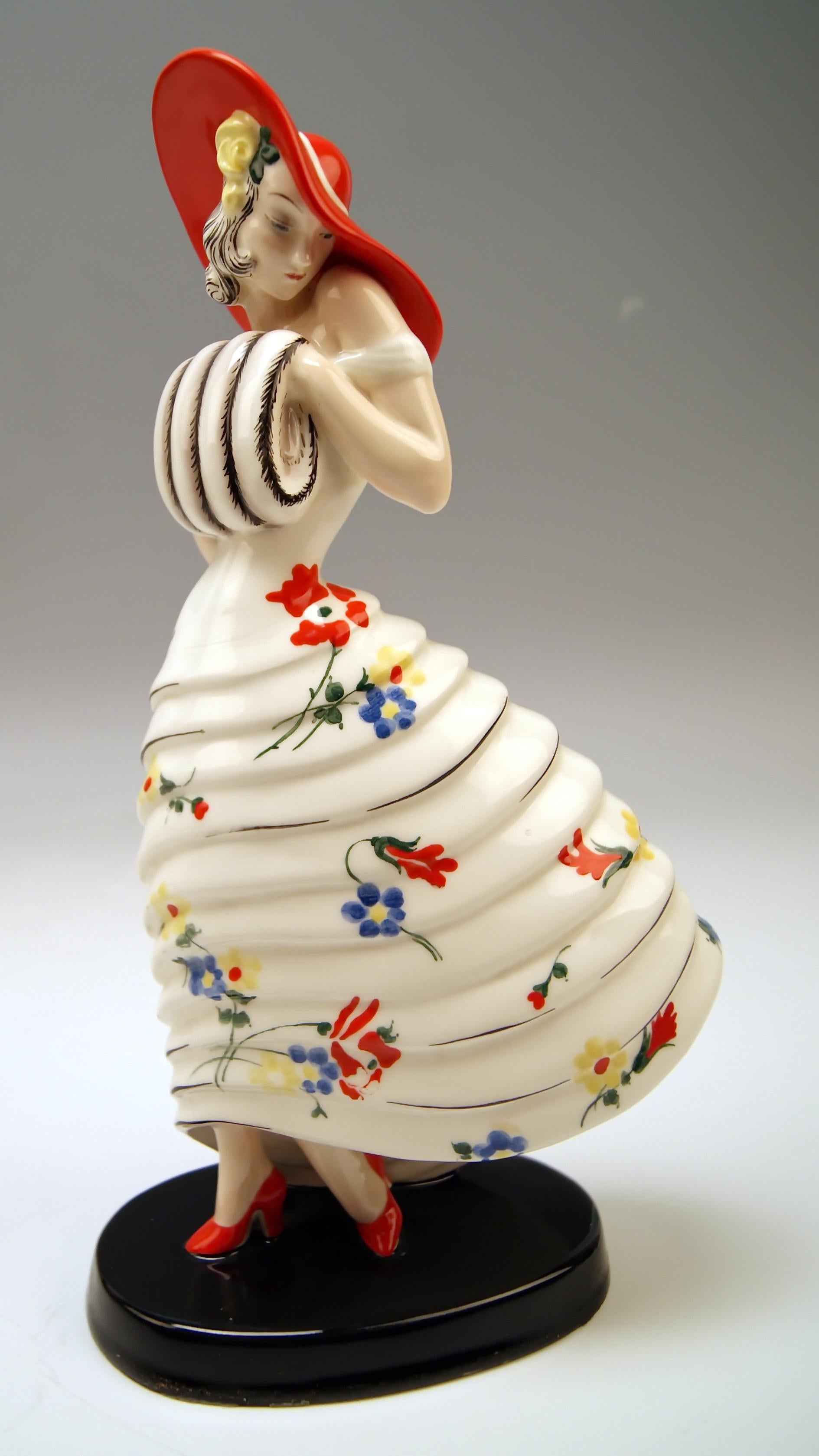 Ceramic Goldscheider Vienna Posed Lady with Muff, Claire Herczeg 'Weiss' circa 1931-1932