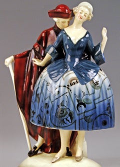 Goldscheider Vienna Rococo Scene Loving Gallant Couple 5517, Kostial, circa 1930