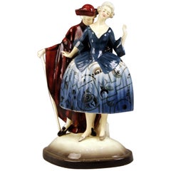 Vintage Goldscheider Vienna Rococo Scene Loving Gallant Couple 5517, Kostial, circa 1930