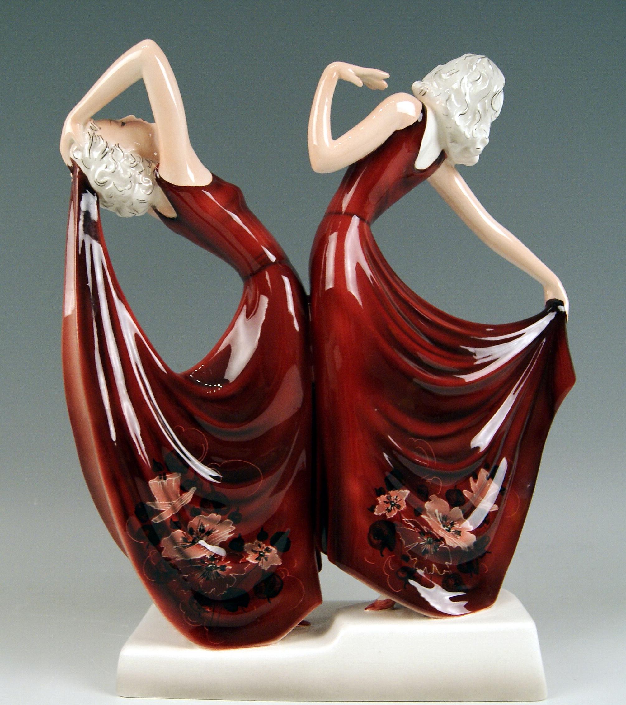 Art Deco Goldscheider Vienna Schuster Dolly Twins Two Figurines Model 7868 by Dakon 1942