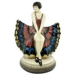 Vintage Goldscheider Vienna Sitting Dancer in Butterfly Dress, Josef Lorenzl, circa 1930