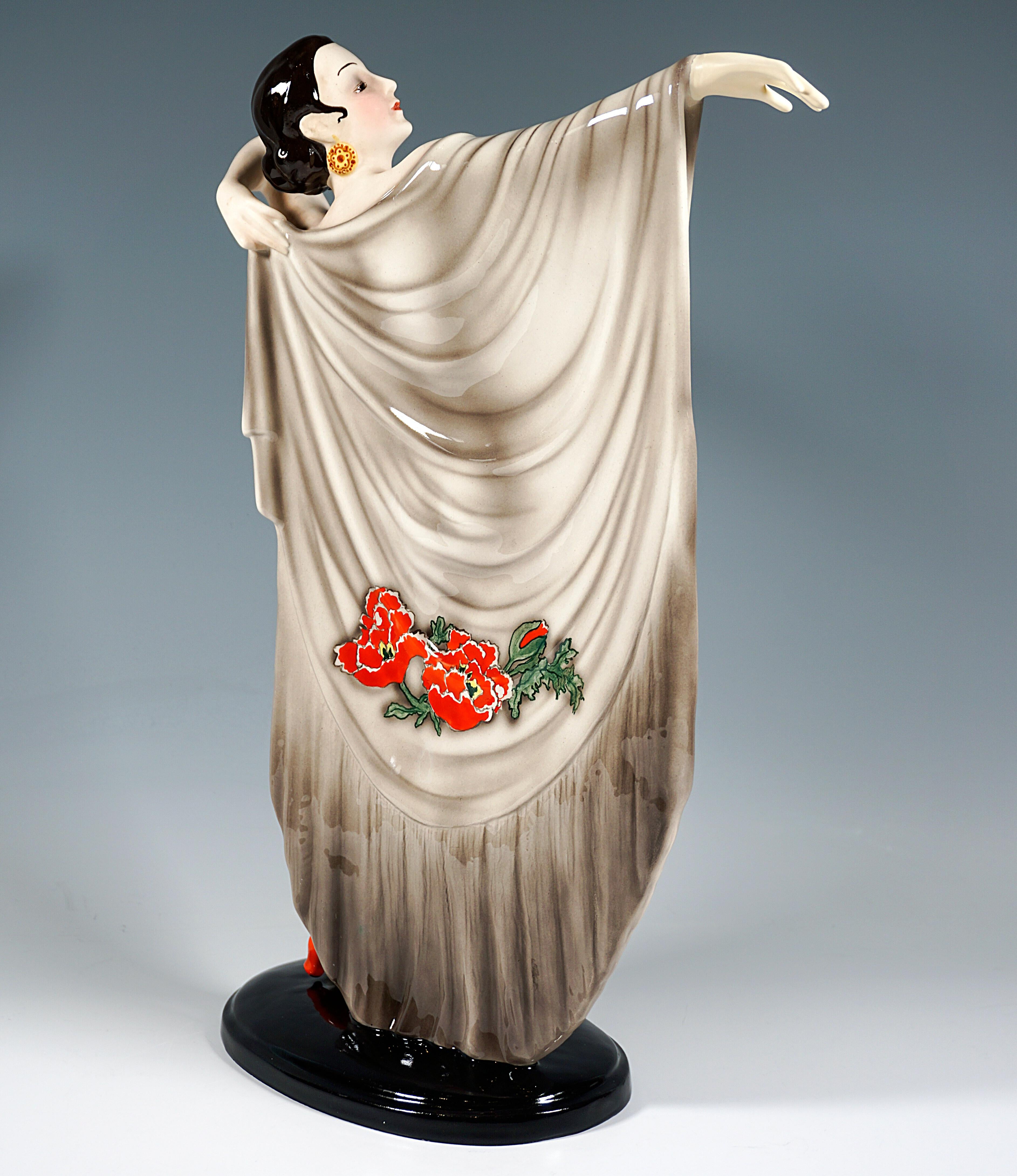 Art Deco Goldscheider Vienna Spanish Lady Nude With Cloth by Josef Lorenzl, circa 1940 For Sale