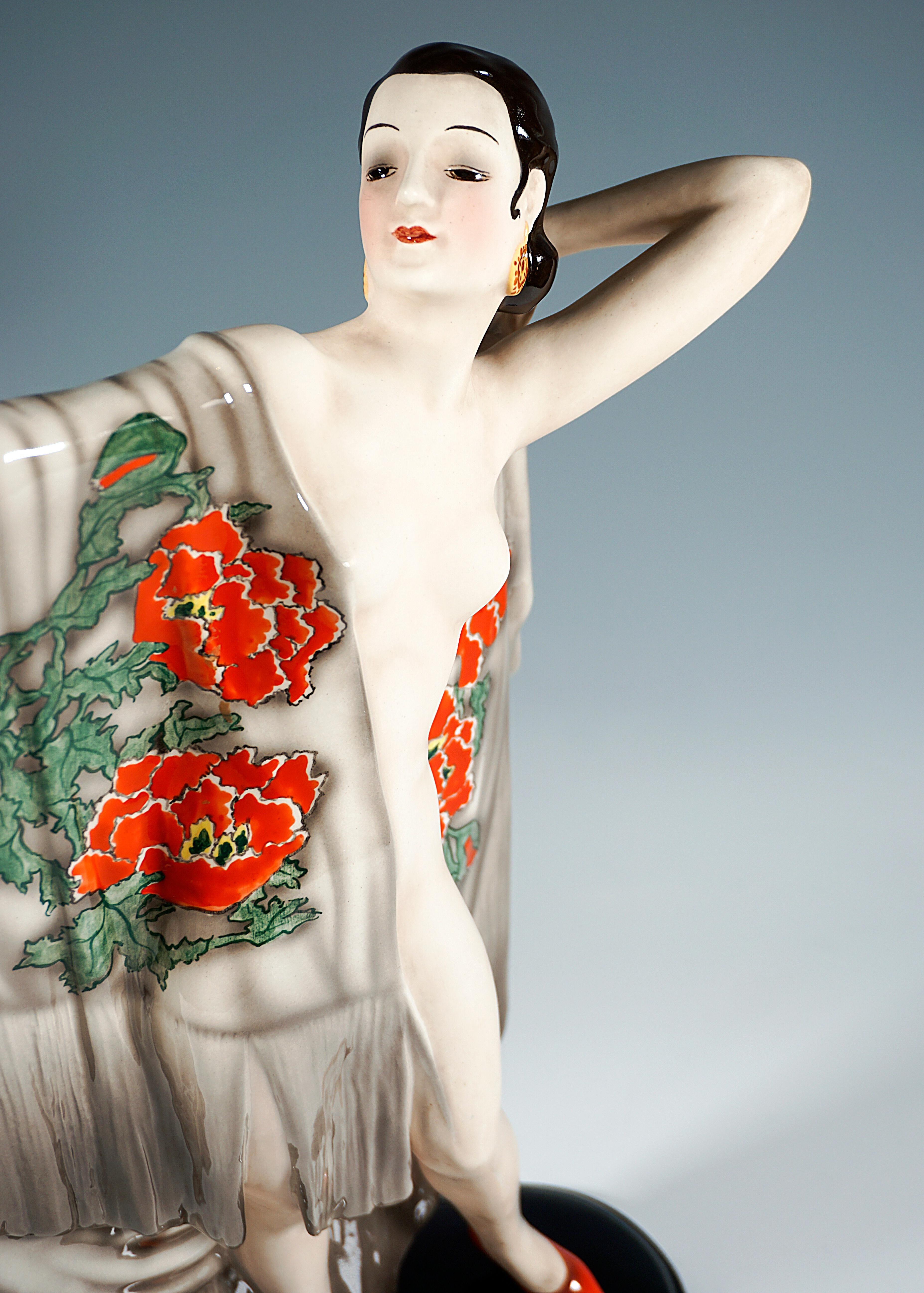 Hand-Crafted Goldscheider Vienna Spanish Lady Nude With Cloth by Josef Lorenzl, circa 1940 For Sale