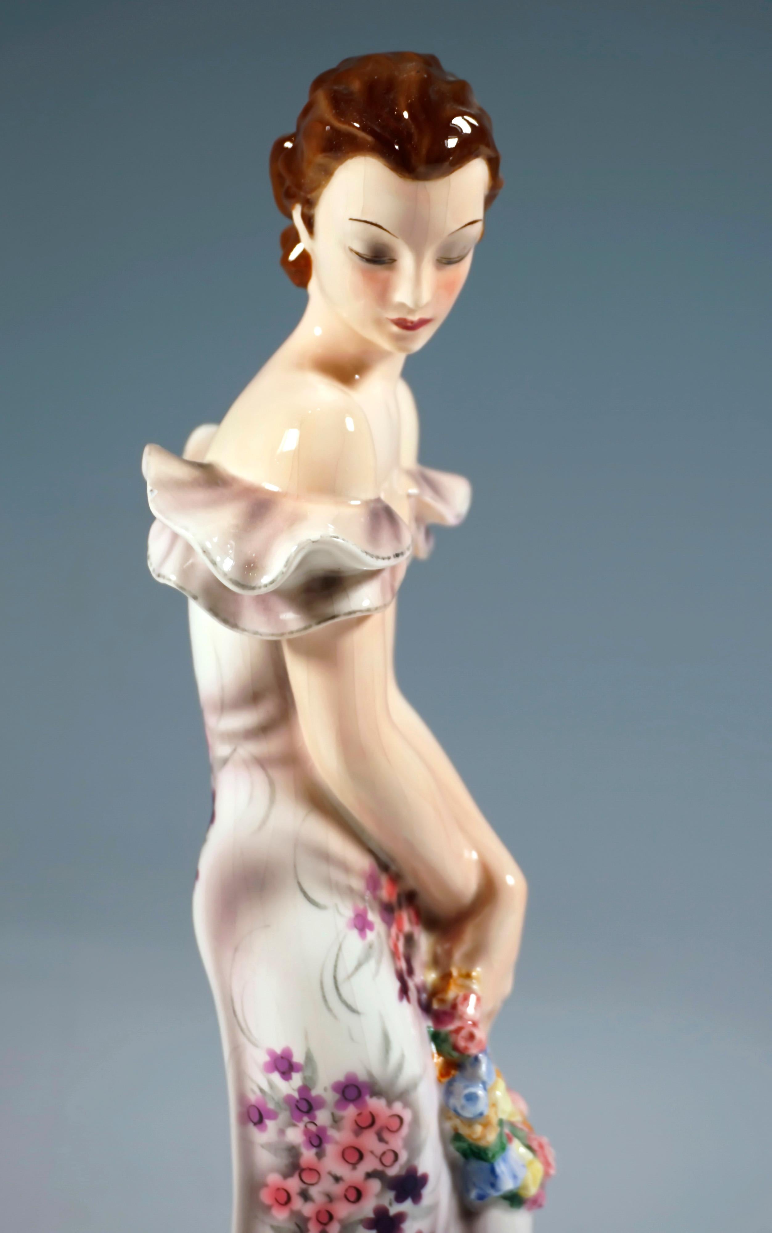 Hand-Crafted Goldscheider Vienna, 'Summer Evening', Elegant Lady with Wreath of Flowers, 1939 For Sale