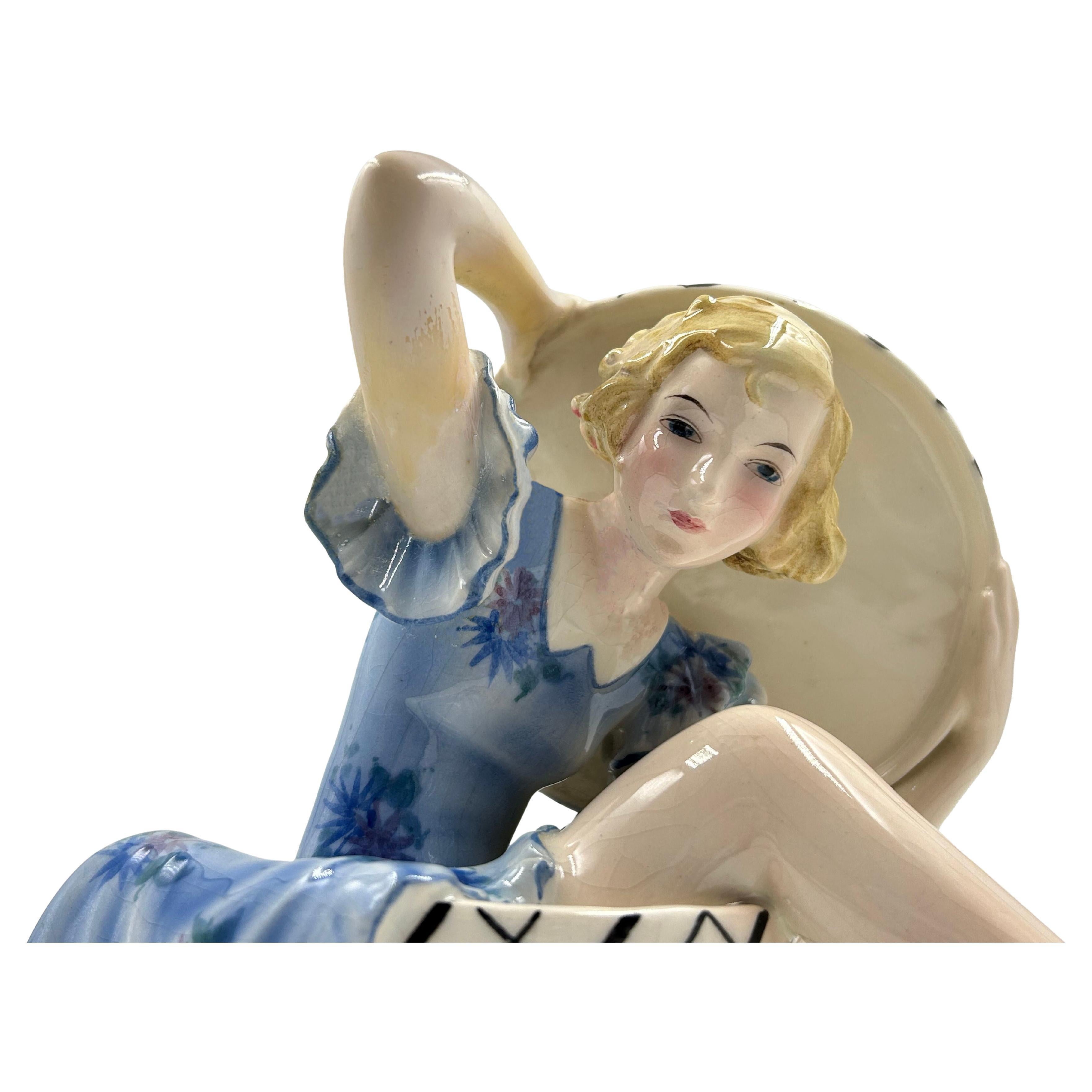 Goldscheider Vienna 
Surprise
 Girl Sitting in a Bandbox by Dakon, circa 1935 in vendita