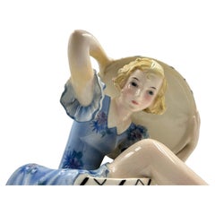 Goldscheider Vienna 'Surprise' Girl Sitting in a Bandbox by Dakon, circa 1935