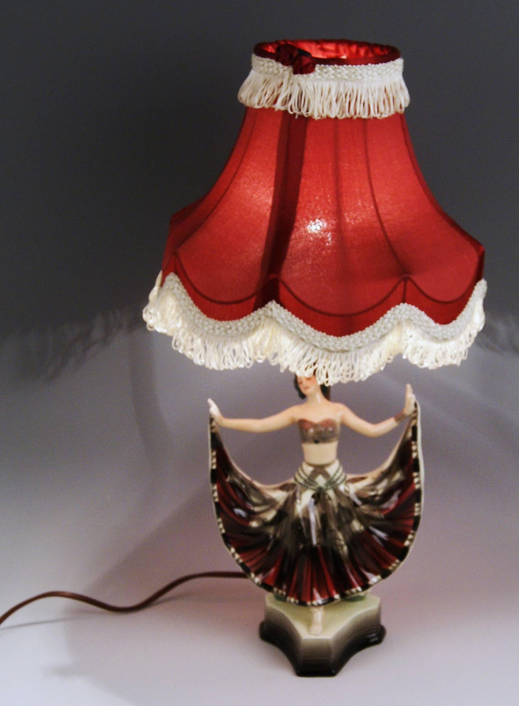 Austrian Goldscheider Vienna Table Lamp Lady Dancer Ruth Figurine Rosé Model 5171 For Sale