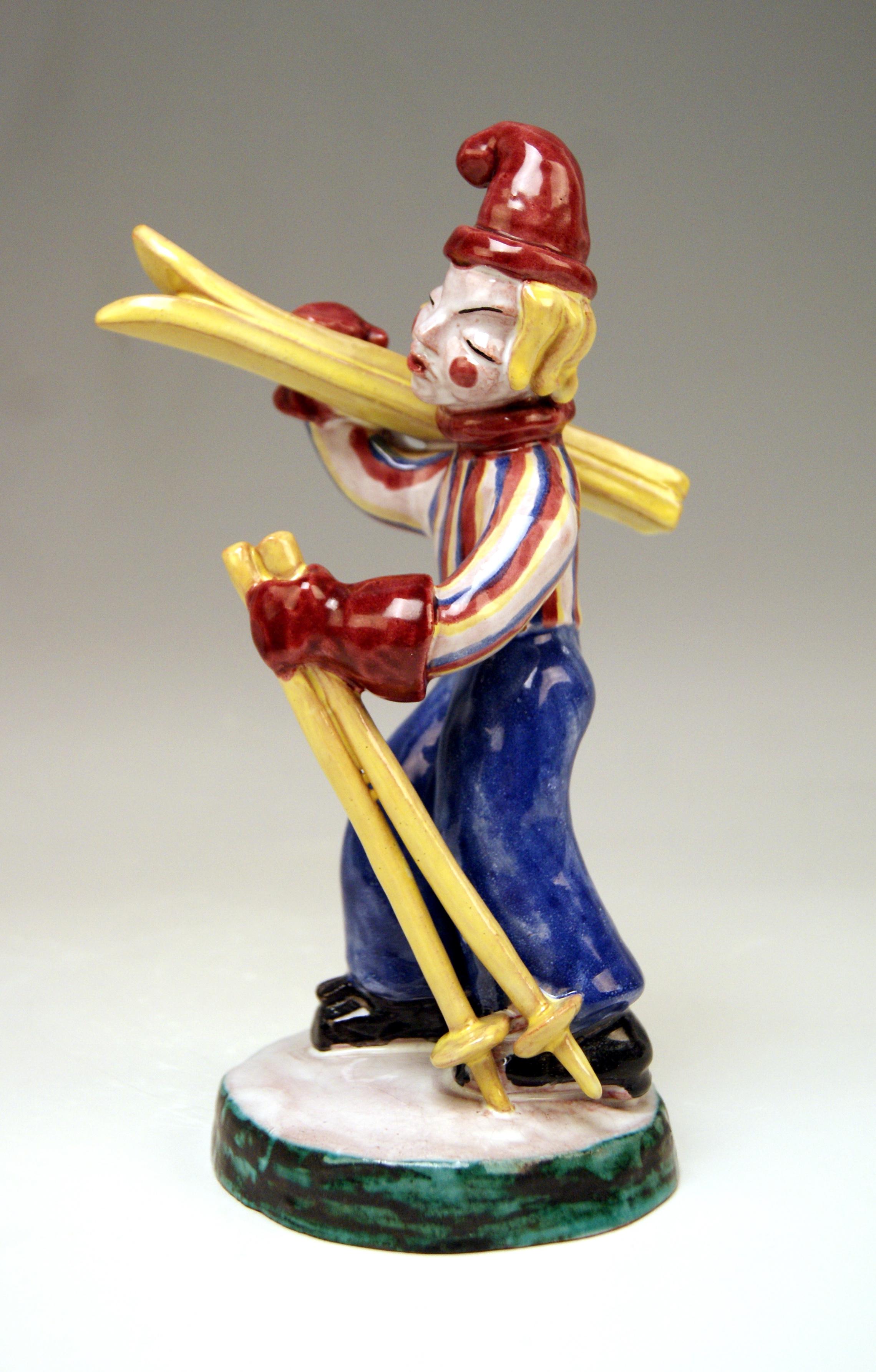Rarest Goldscheider figurine: The Skier

Manufactory: Goldscheider Vienna / Austria
Dating of manufacture: Made circa 1935-1937
Material: Ceramics / painted / glossy finish
Technique of manufacture: Ceramics modelling

Designer:
Kurt
