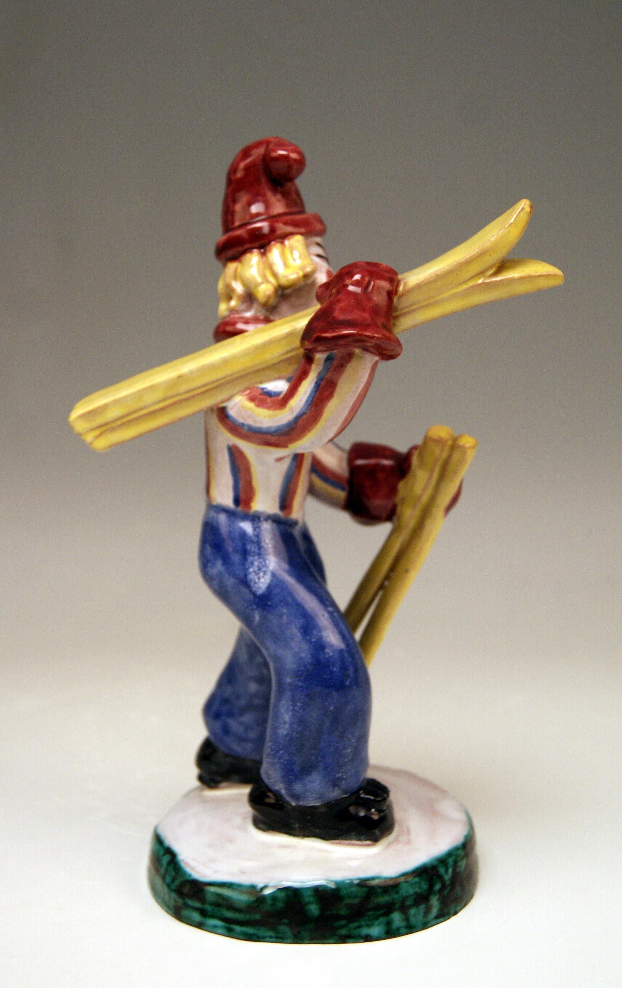 Painted Goldscheider Vienna The Skier Model 6794 by Kurt Goebel or Walter Bosse