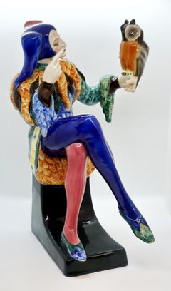 Goldscheider Vienna Till Eulenspiegel Owlglass by Josef Lorenzl   Height 35.0 cm