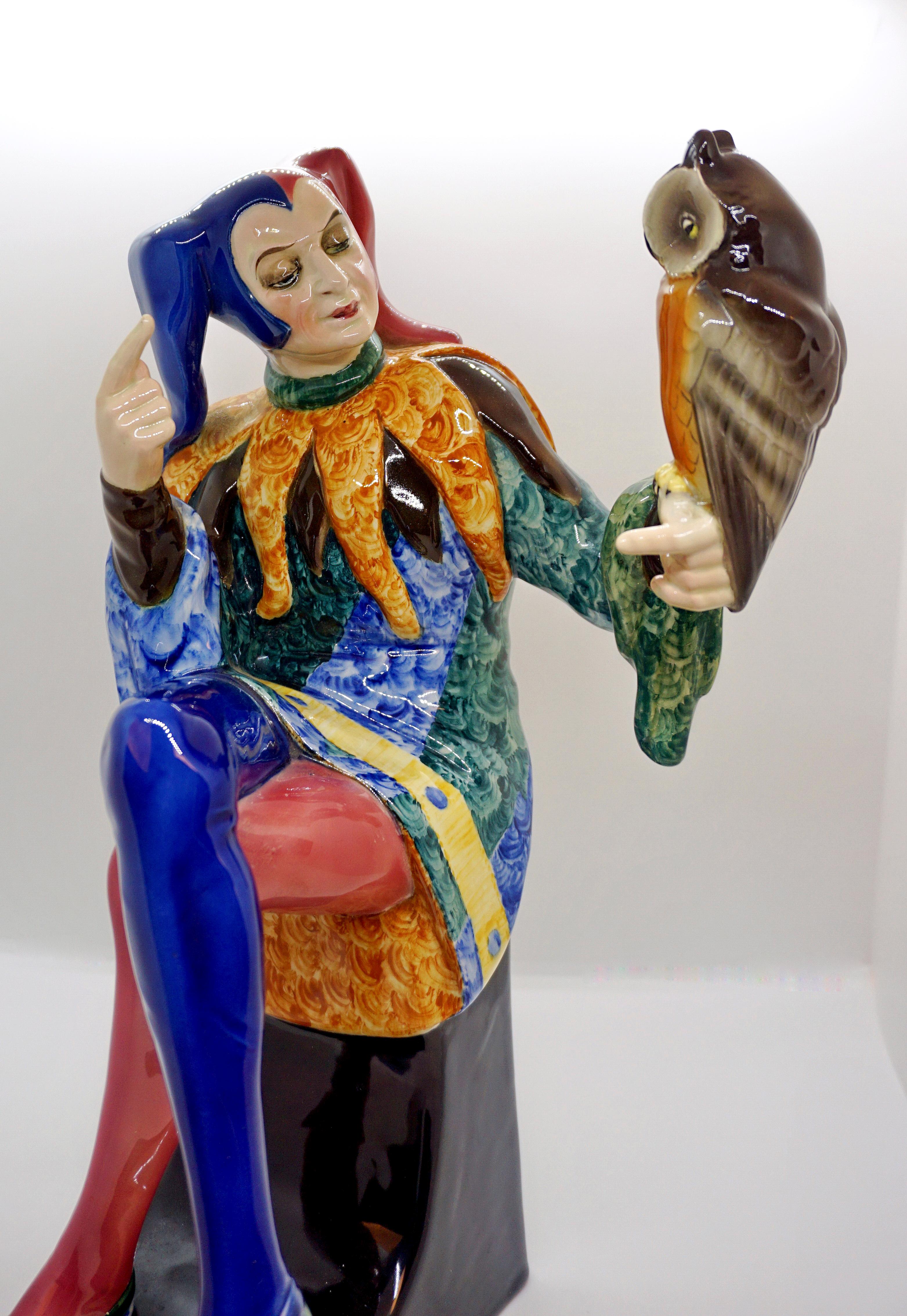 Goldscheider Vienna Till Eulenspiegel Owlglass by Josef Lorenzl   Height 35.0 cm 1