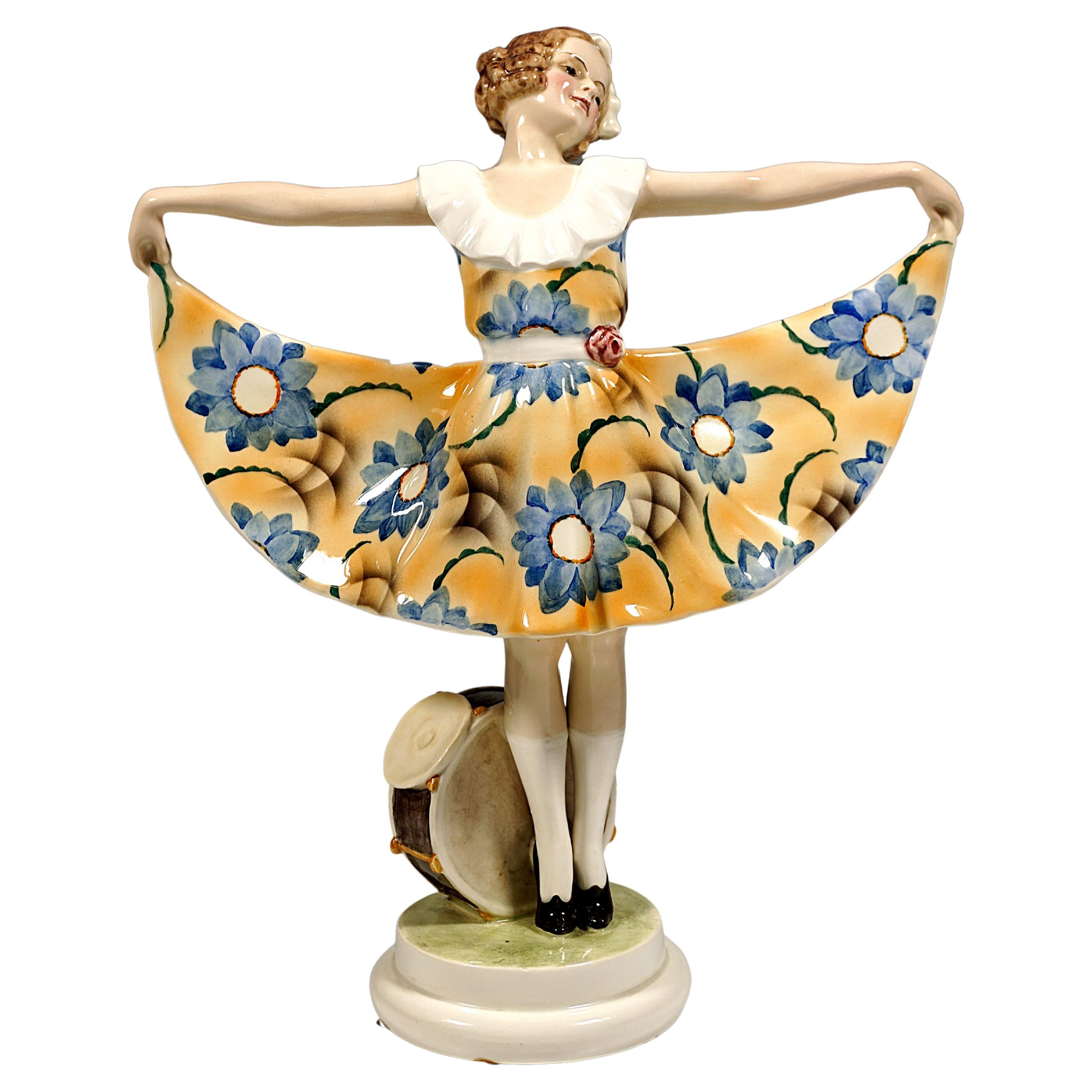 Goldscheider Vienna, Young Lady Dancer in Flower Dress, by Josef Lorenzl c. 1925