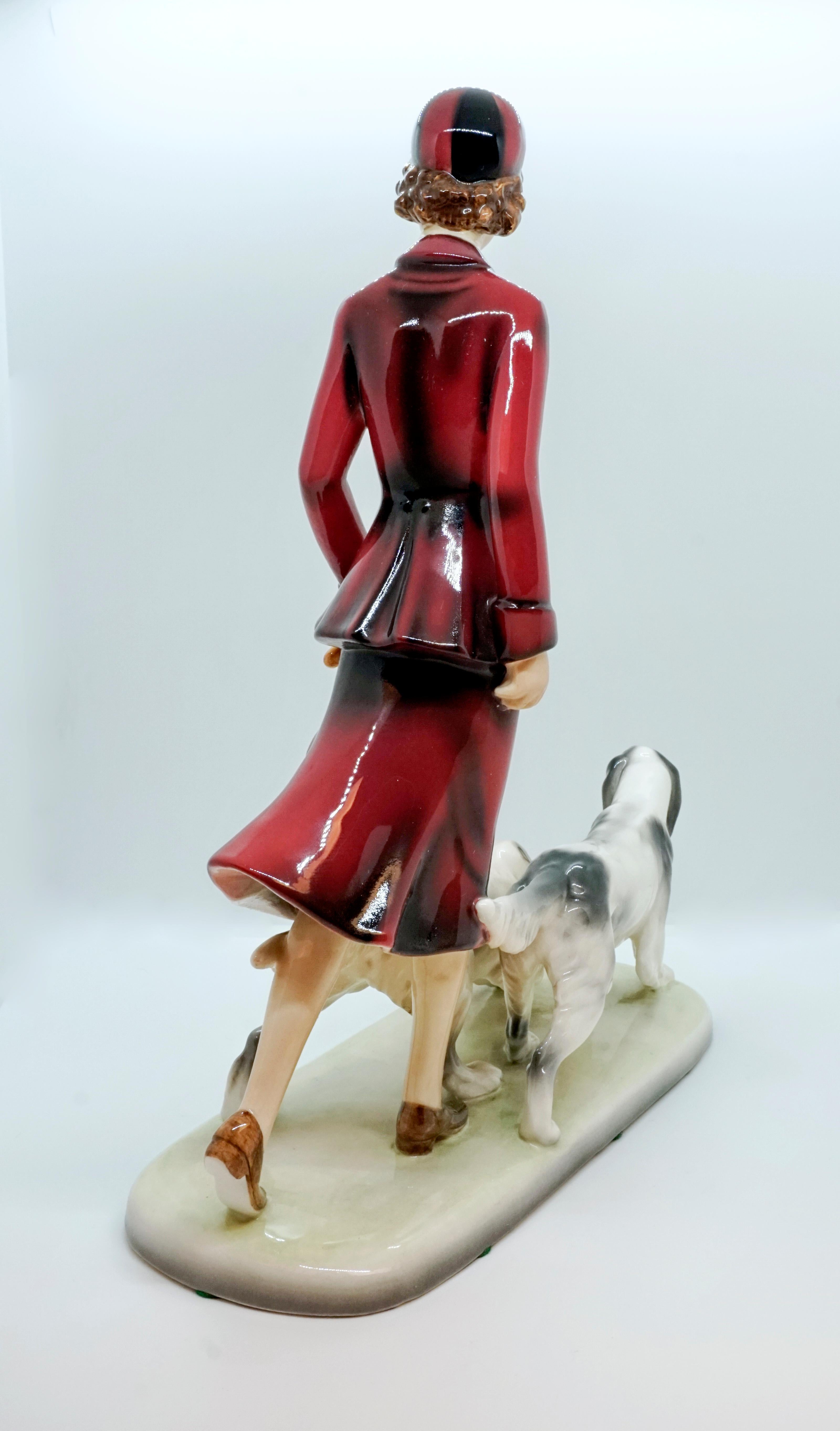 Goldscheider Viena Joven paseando a dos perros de muestra por Stephan Dakon, 1936 Art Decó en venta