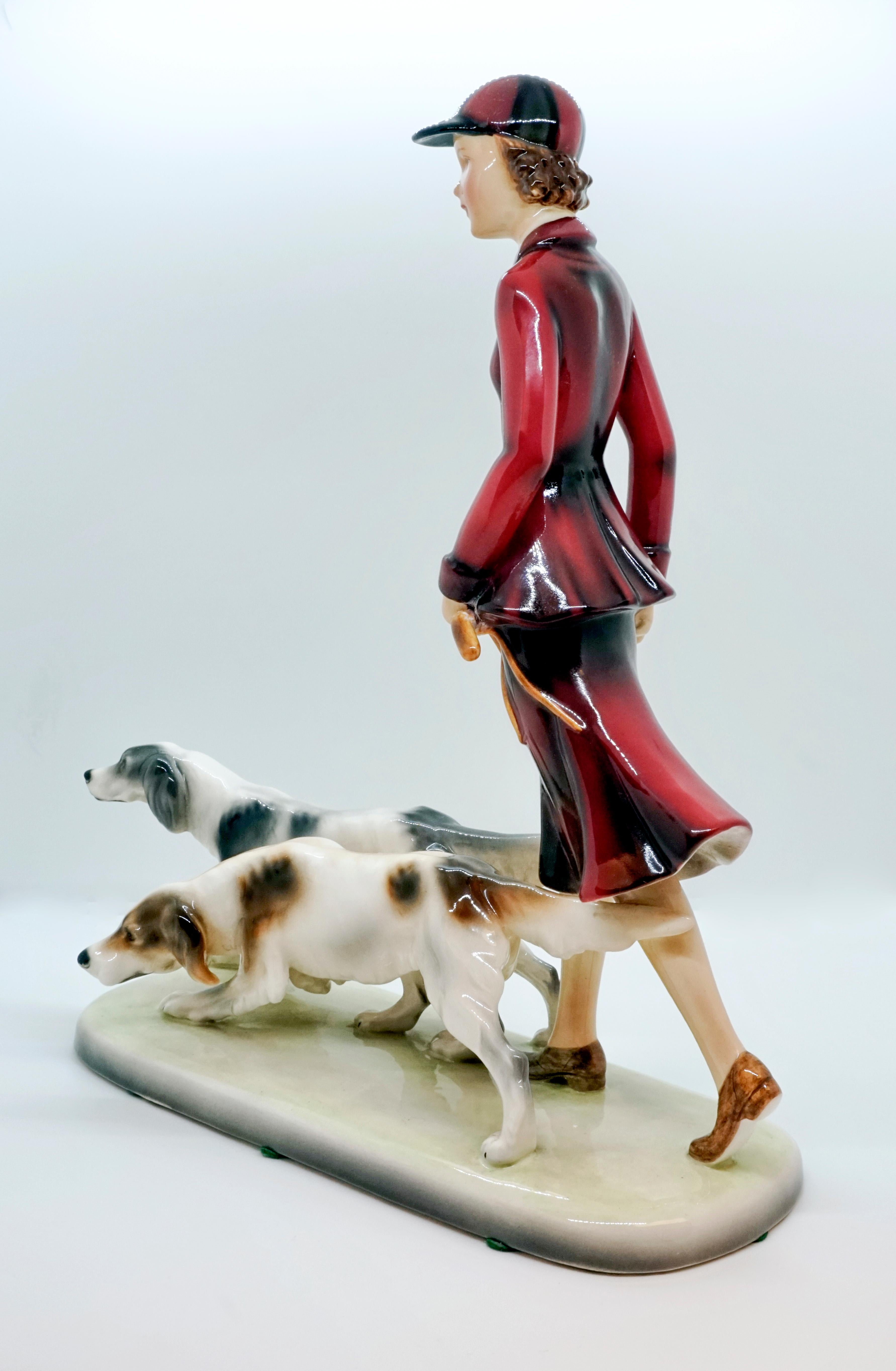 Goldscheider Viena Joven paseando a dos perros de muestra por Stephan Dakon, 1936 Austríaco en venta