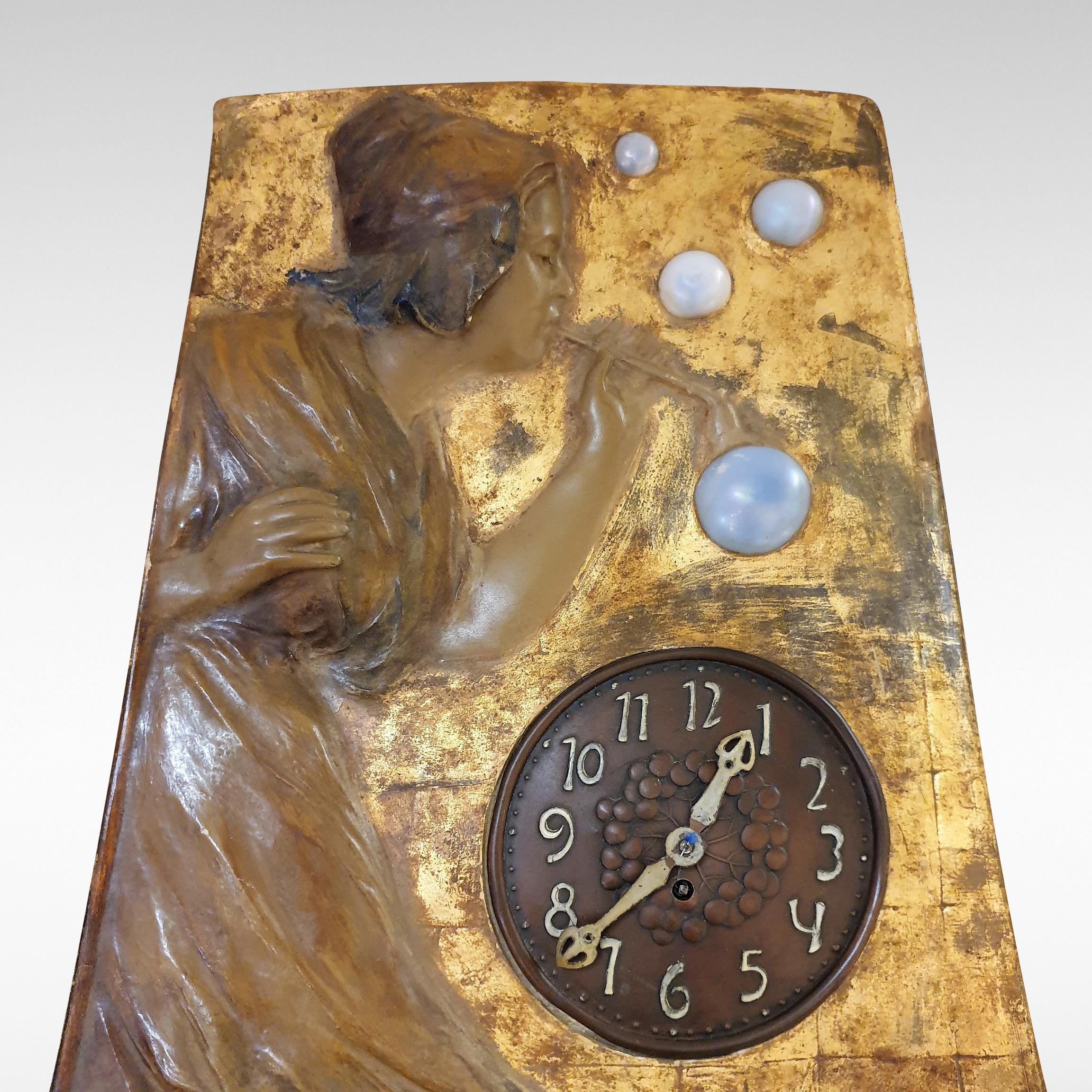 Austrian Goldscheider Art Nouveau Wall Clock For Sale