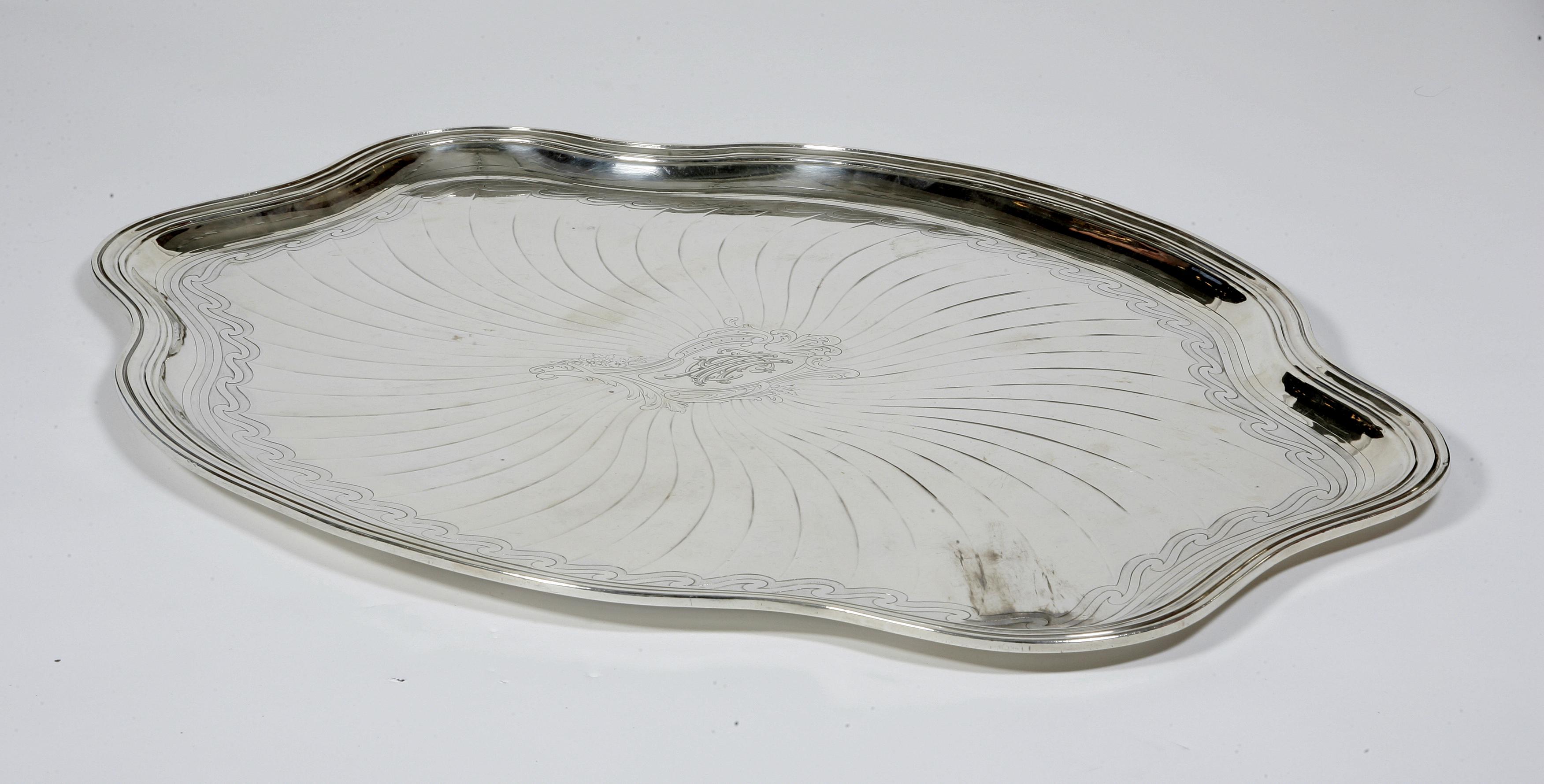 Napoleon III Goldsmith A. Aucoc - Sterling Silver Oval Tray 19th Century For Sale