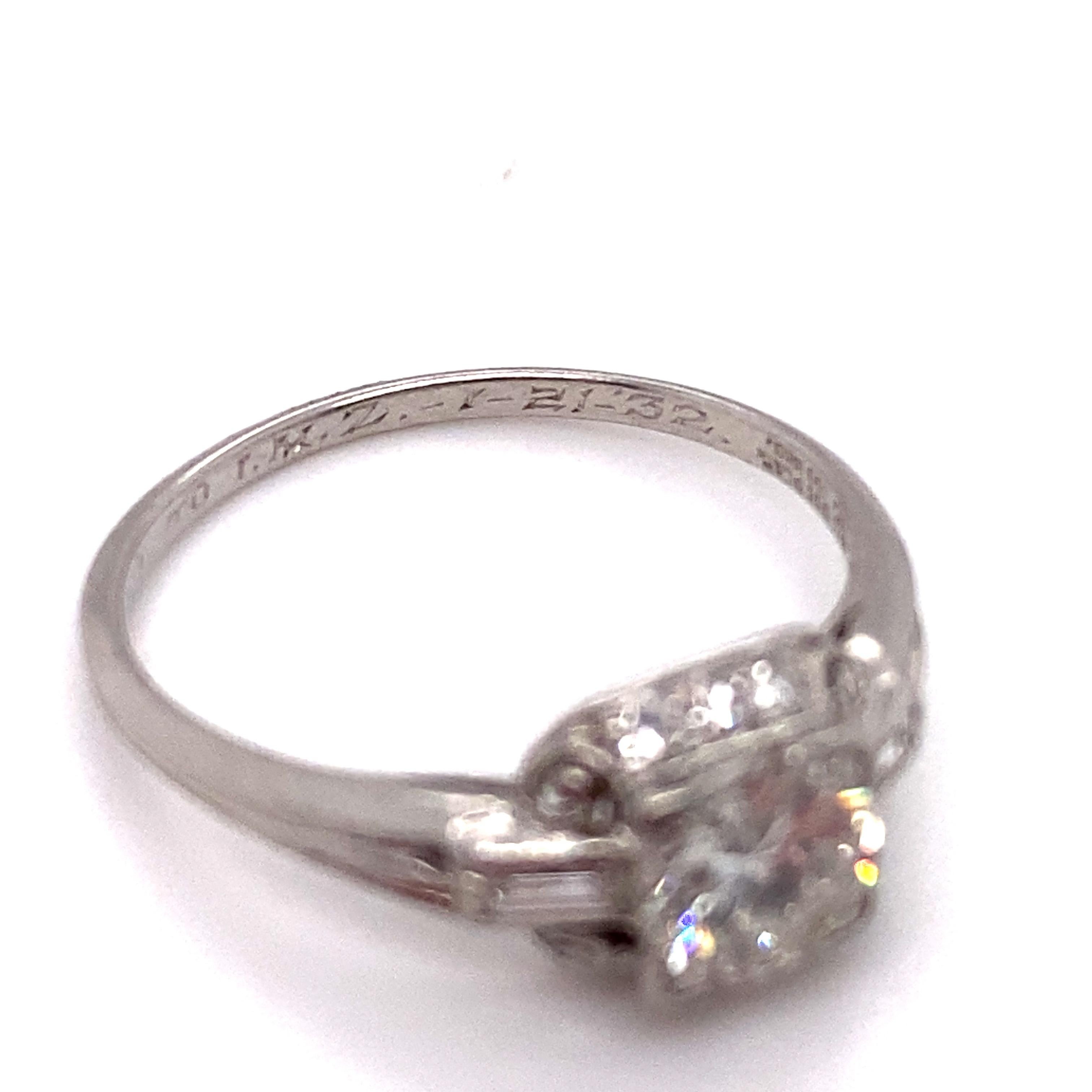 Old European Cut Goldsmith Bros. 1932 0.80 Carat Diamond Engagement Ring in Platinum For Sale