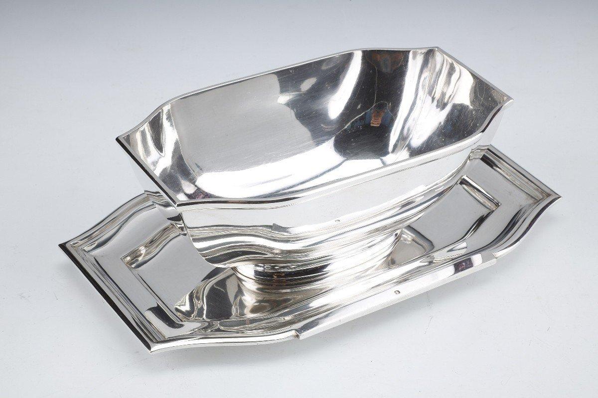 Goldsmith Cardeilhac - Sauceboat On Its Adherent Tray In Silver Art Deco Period In Excellent Condition For Sale In SAINT-OUEN-SUR-SEINE, FR