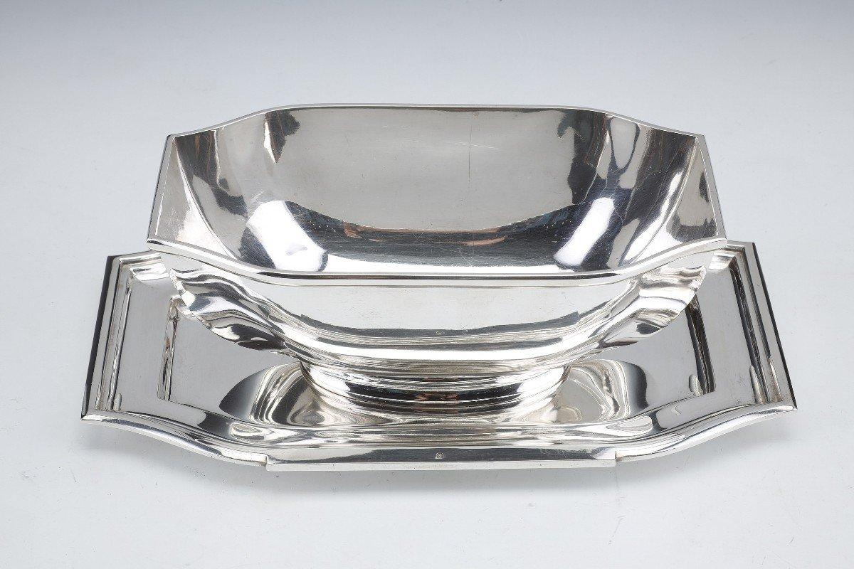 Mid-20th Century Goldsmith Cardeilhac - Sauceboat On Its Adherent Tray In Silver Art Deco Period For Sale