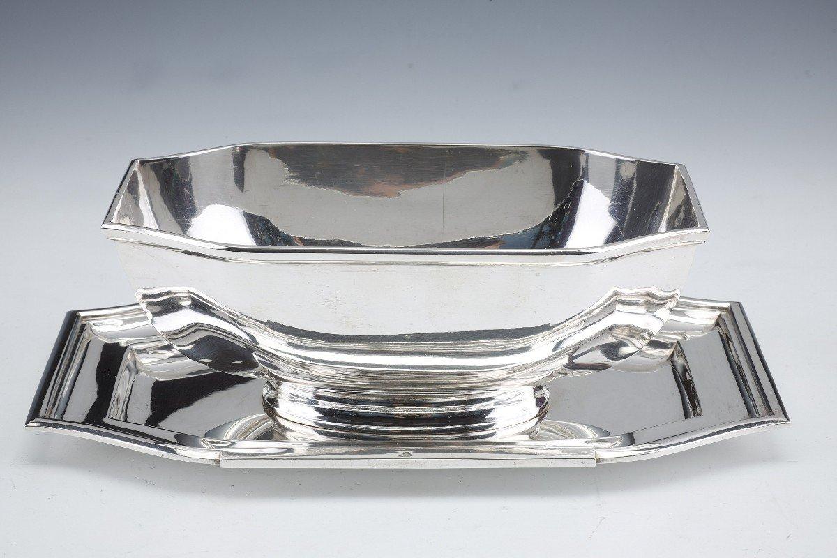 Sterling Silver Goldsmith Cardeilhac - Sauceboat On Its Adherent Tray In Silver Art Deco Period For Sale