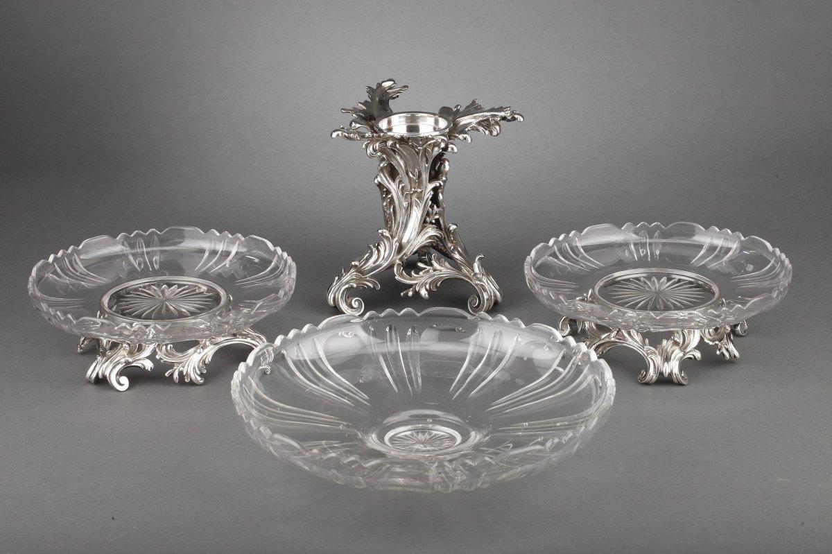 Napoleon III Goldsmith Cardeilhac - Table Top 3 Cups In Sterling Silver And Crystal Nineteent For Sale