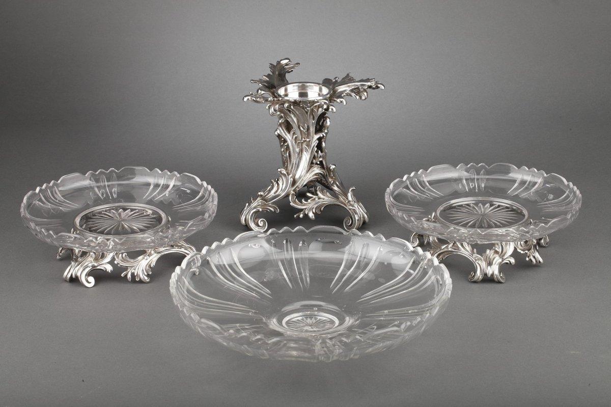 Orfebre Cardeilhac - Sobremesa 3 Vasos De Plata De Ley Y Cristal Nineteent Napoleón III en venta
