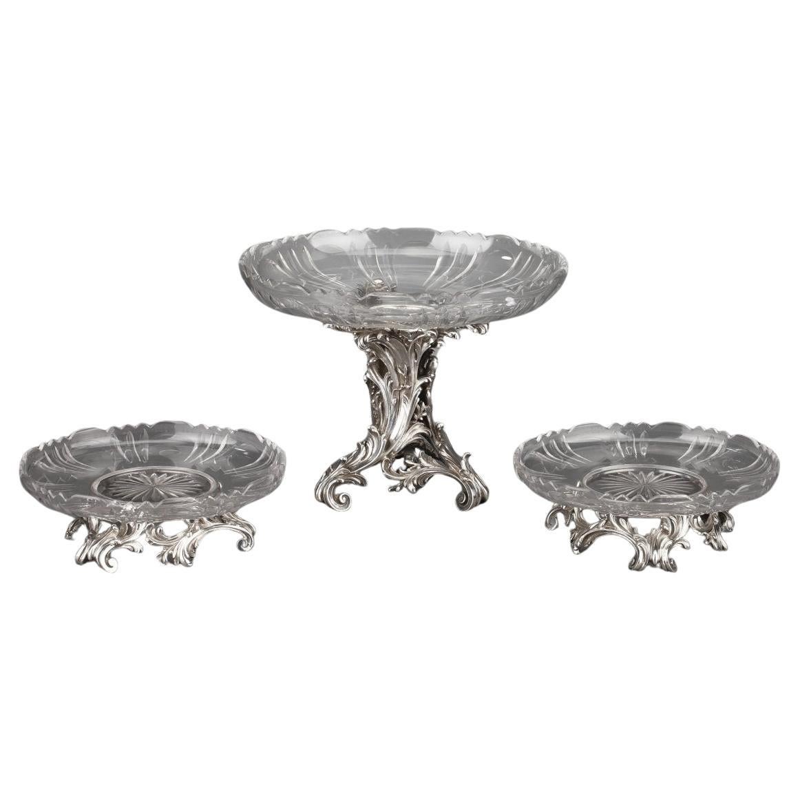 Goldsmith Cardeilhac - Table Top 3 Cups In Sterling Silver And Crystal Nineteent For Sale
