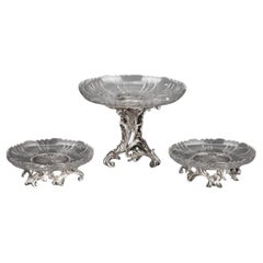 Orfèvre Cardeilhac - Table Top 3 tasses en argent sterling et cristal Nineteentent