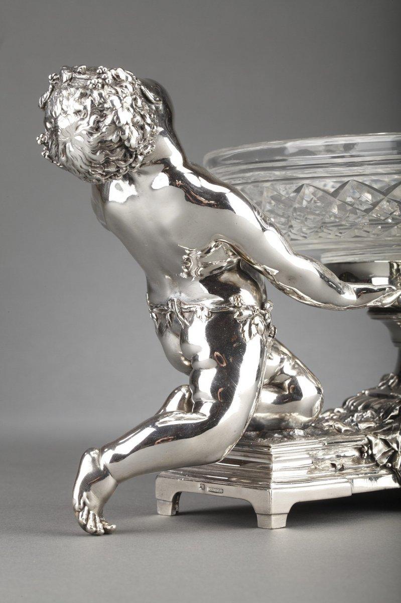 Orfèvre Christofle - Centre de table en bronze argenté et coupe en cristal du XIXe siècle en vente 4