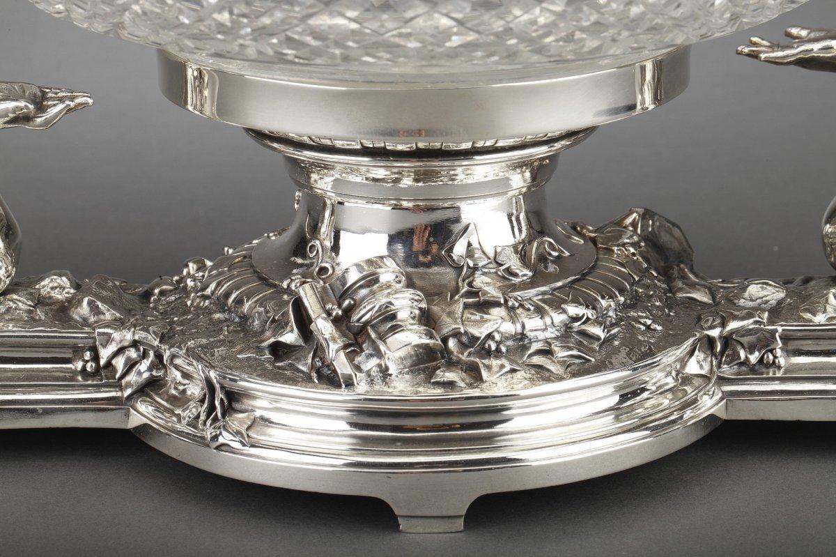 Napoléon III Orfèvre Christofle - Centre de table en bronze argenté et coupe en cristal du XIXe siècle en vente