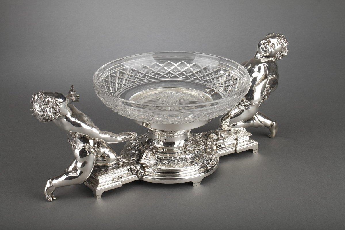 Orfèvre Christofle - Centre de table en bronze argenté et coupe en cristal du XIXe siècle en vente 3