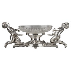 Orfèvre Christofle - Centre de table en bronze argenté et coupe en cristal du XIXe siècle