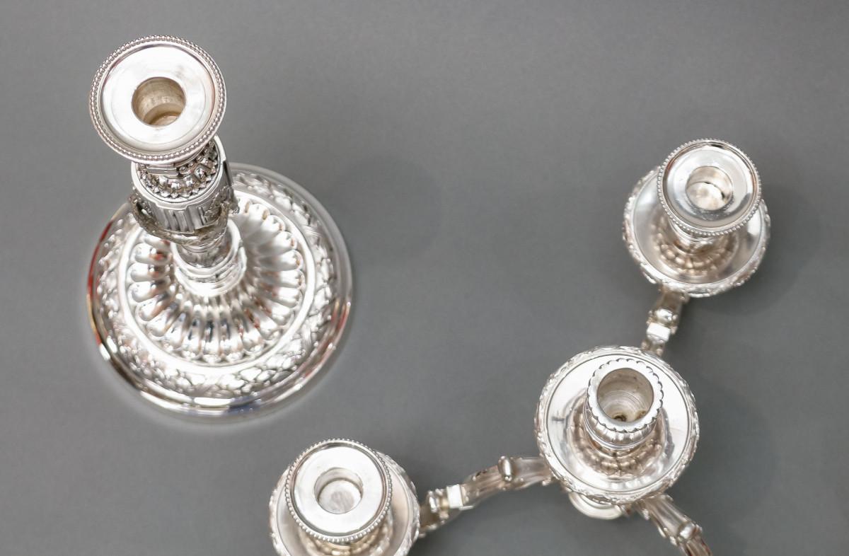 GOLDSMITH GASTON SIHNARD  Pair of Sold Silver Candelabra from the early 20th For Sale 6