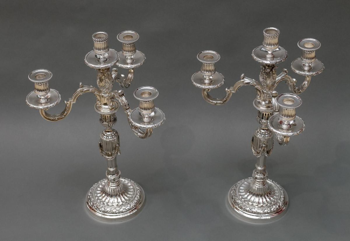 GOLDSMITH GASTON SIHNARD  Pair of Sold Silver Candelabra from the early 20th For Sale 10