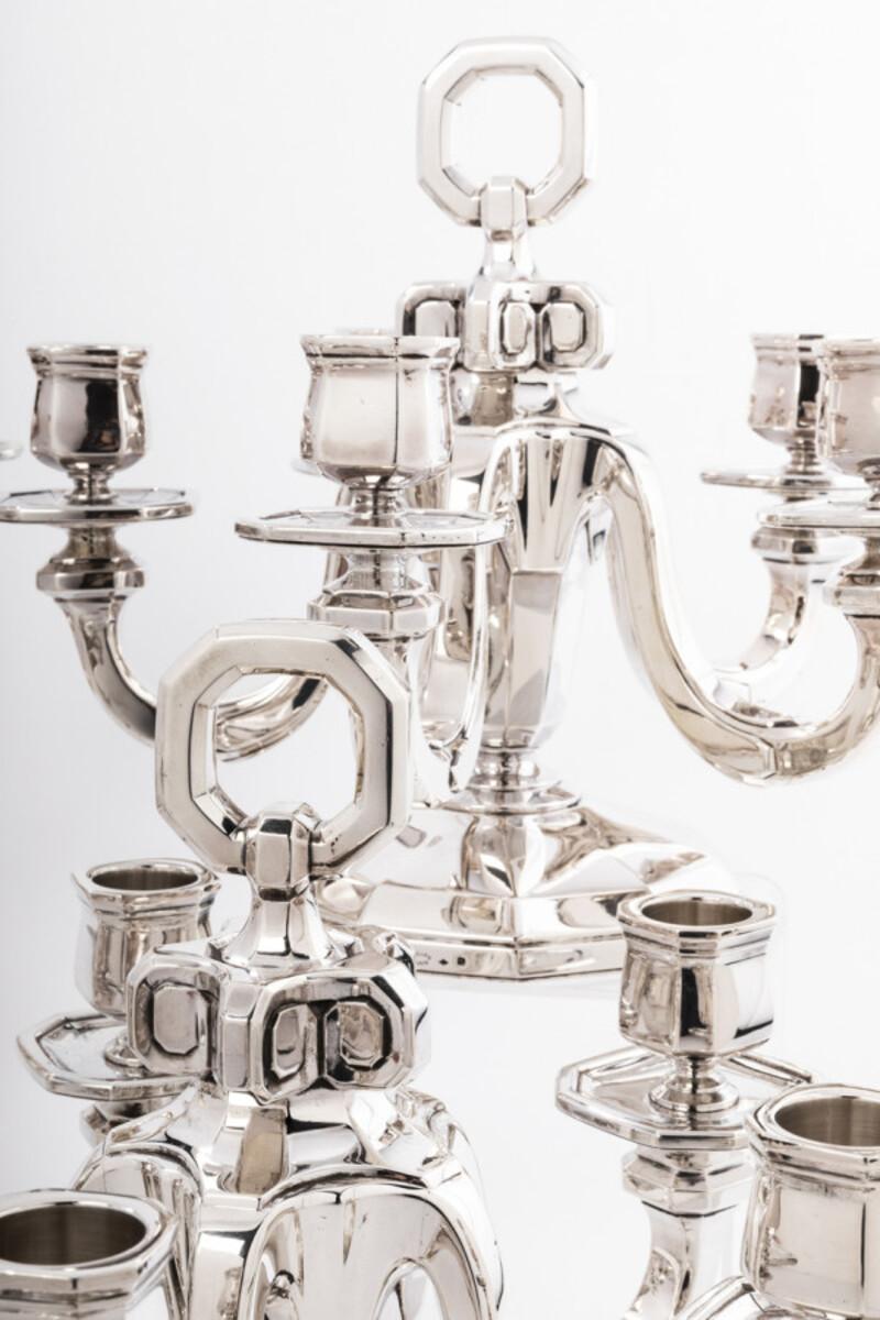 Silver Goldsmith Gustave Keller Pair of candelabras in sterling silver, art deco period For Sale