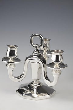 GOLDSMITH GUSTAVE KELLER - Pair of Sterling Silver Candelabra Art Deco 1930