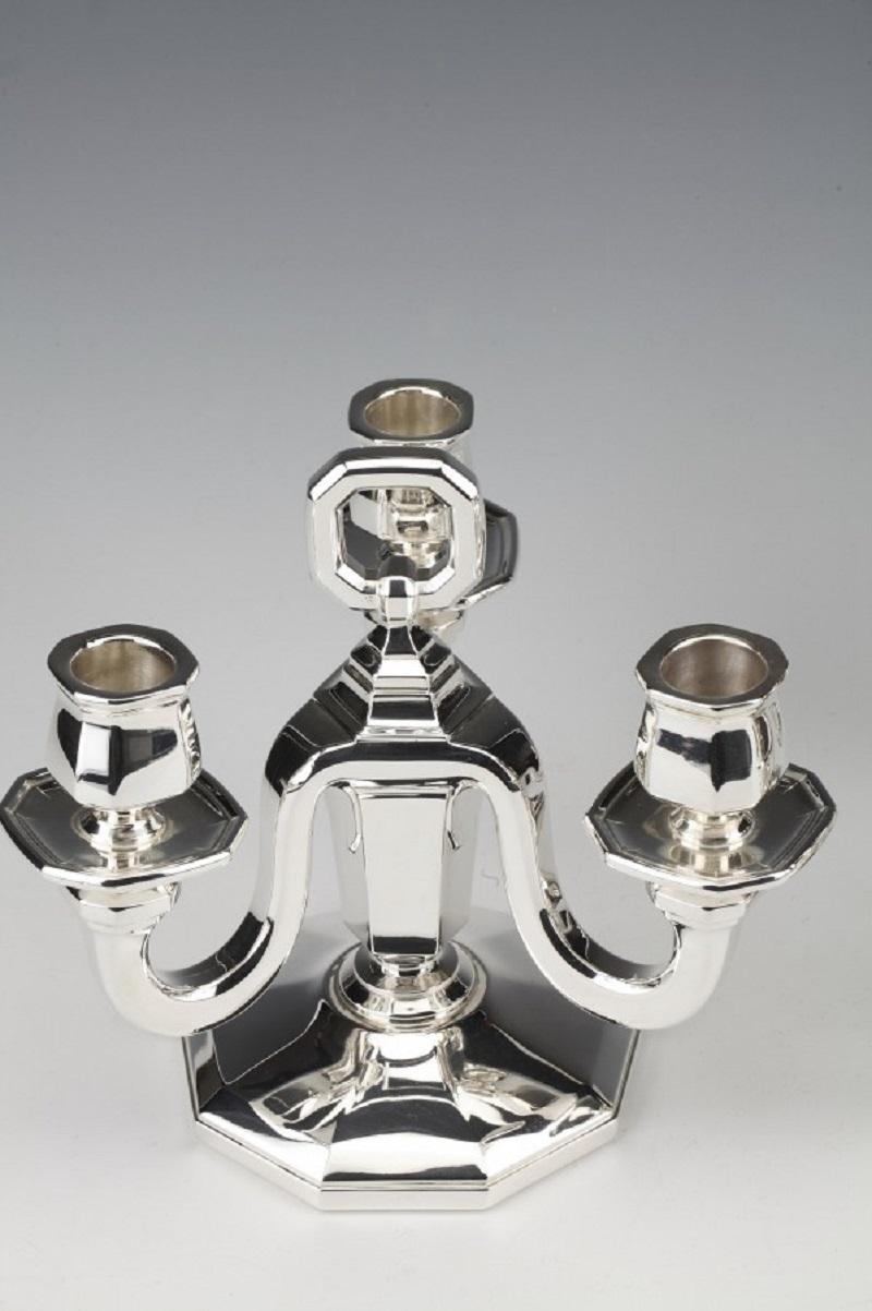 Goldsmith Gustave Keller, Pair of Sterling Silver Candelabra Art Deco 1930 In Excellent Condition For Sale In Saint-Ouen, FR