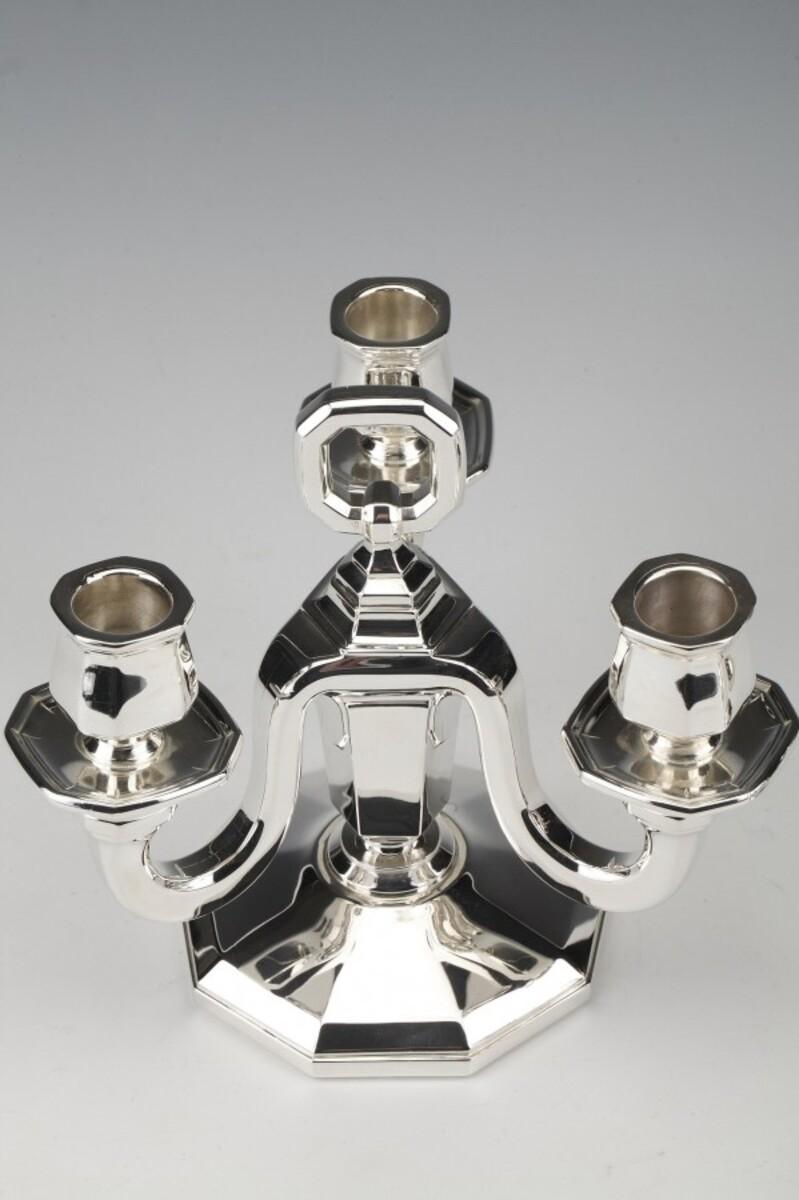 GOLDSMITH GUSTAVE KELLER - Pair of Sterling Silver Candelabra Art Deco 1930 1